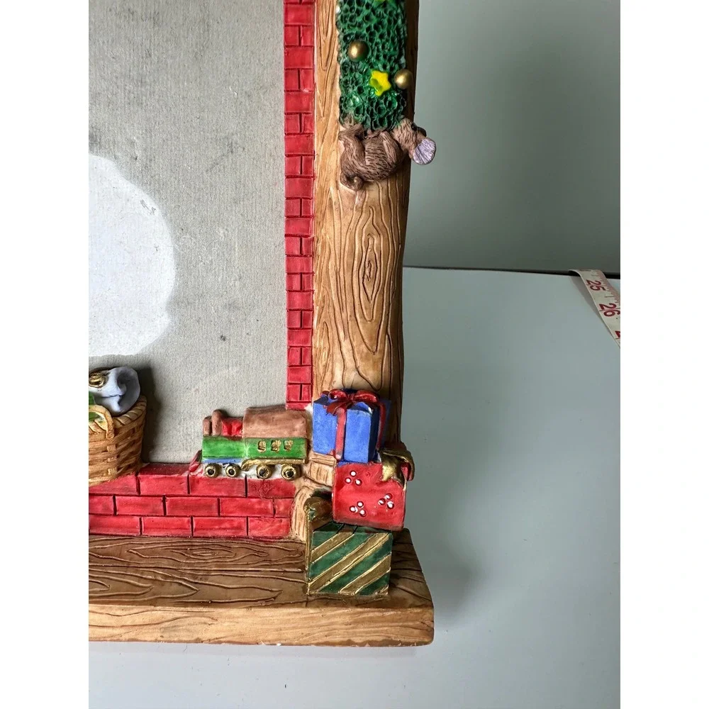 Vintage 90s 3D Christmas Fireplace Picture Frame Resin Holiday Decor Mantel